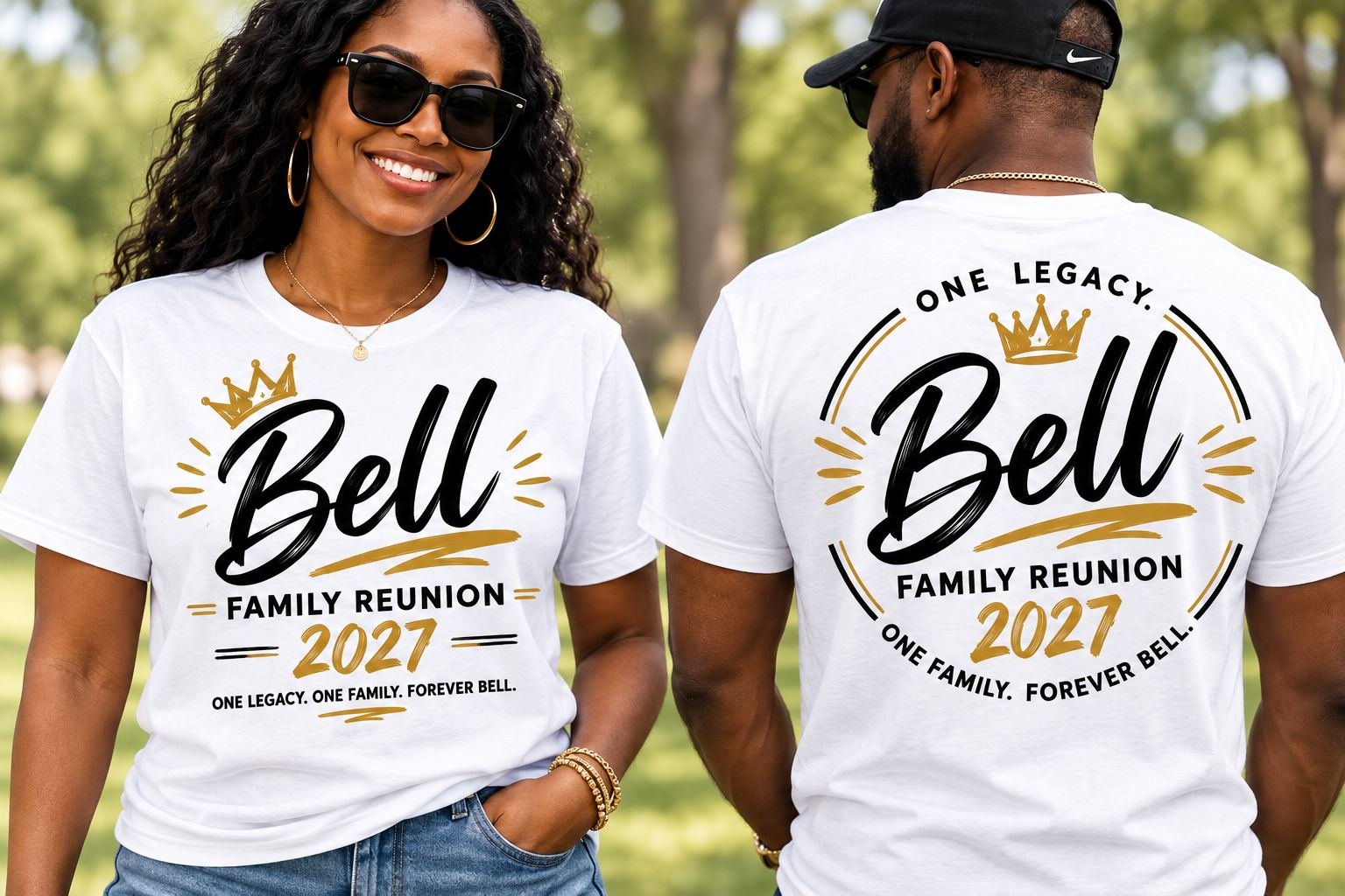 The official 2027 Bell Family Reunion shirt — front and back